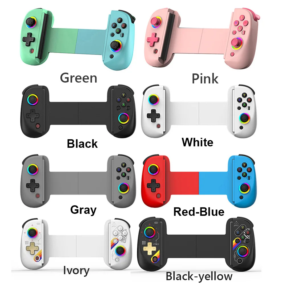 D8 Telescopic Mobile Phone Gamepad Bluetooth-Compatible5.2 Mobile Gaming Controller RGB Light for Android/iPhone/Switch /PS4/PC