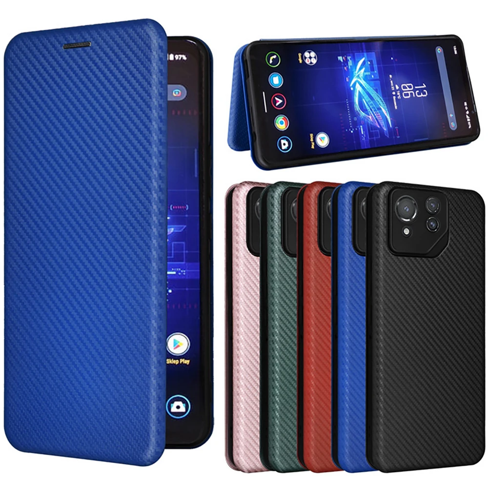 

Для Asus ROG Phone 9 Pro Кожаный чехол из углеродного волокна для карты Asus Rog Phone 8 Pro Чехол Rog Phone 7 Ultimate Магнитный откидной чехол