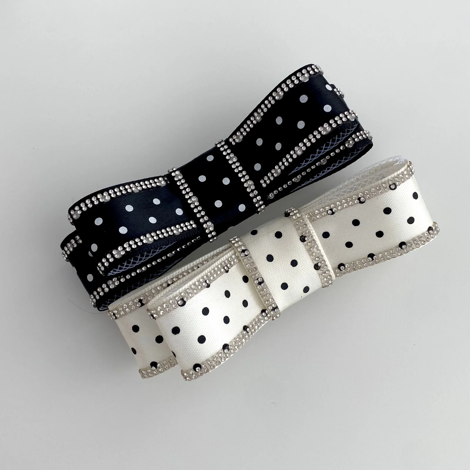 

1PC Polka Dot Rhinestone Bow Hair Clip, Chic Black White Hair Barrette, Fashion Hair Accessories For Women Daily Party Use