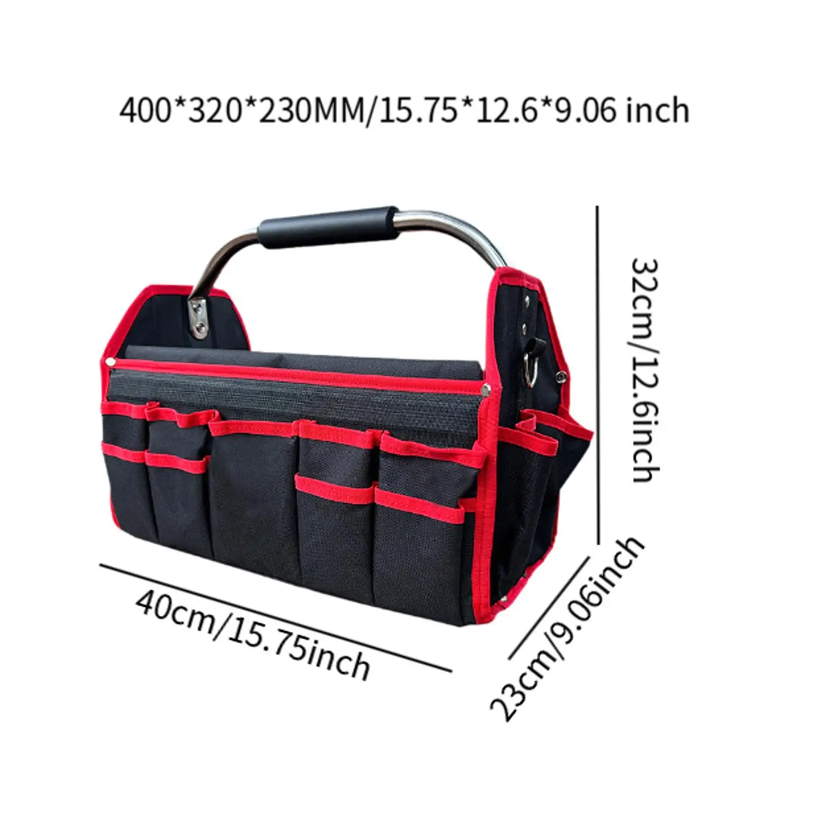 16inch Folding Tool Storage Bag Tote Multifunctional with Multi Pockets Metal Carry Handle for Emergency Tool Lightweight Sturdy