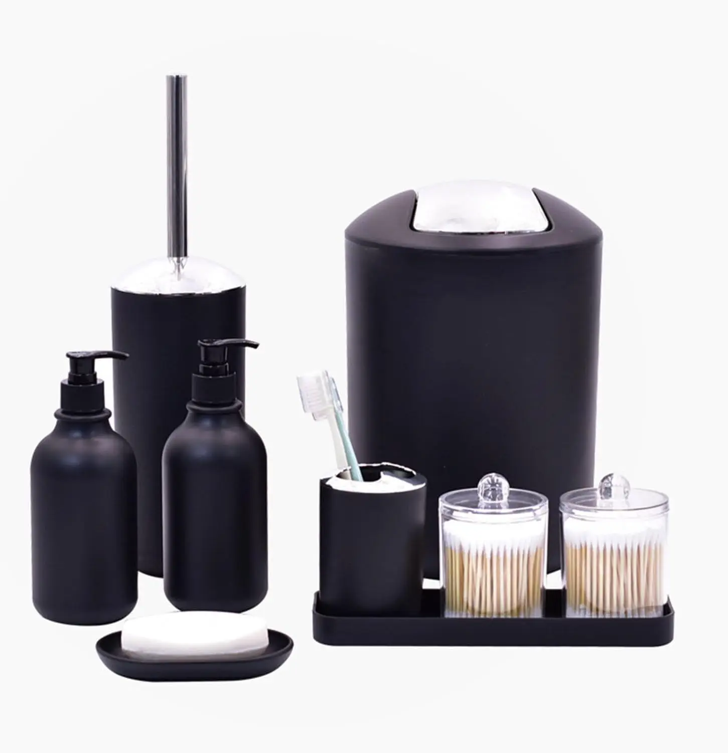 Plastic Bathroom Accessories, Toothbrush Holder, Toothbrush Cup, Soap Dish, Toilet Brush Trash Can, Home Hotel, 8 Pcs