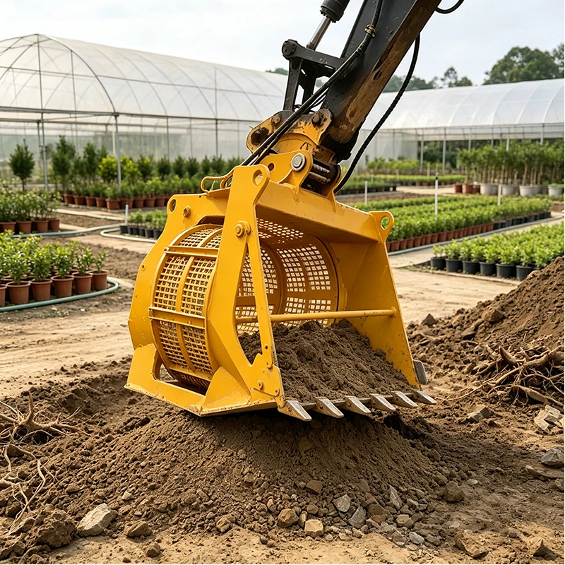Rotary Screening Drum Bucket Excavator Attachment for Construction Demolition Recycling and Material Screening