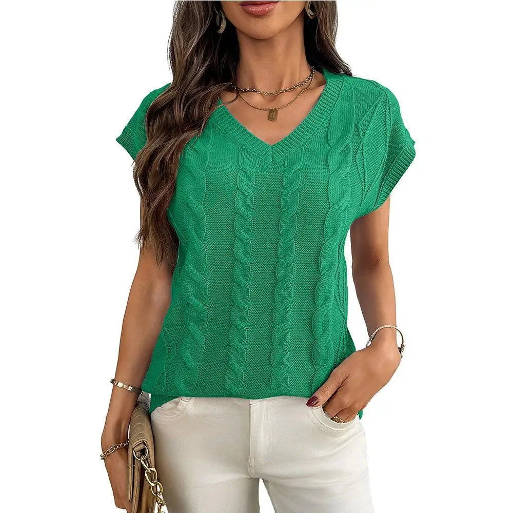 

Весна-лето 2025 г., женский жилет с v-образным вырезом и узлом, свободный свитер, повседневный модный женский топ из качественного материала