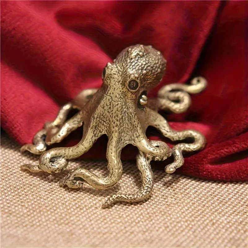 1 Stück, reines Messing, Vintage-Oktopus-Ornament, Retro-Tee-Tier-Sammlerstück, handgefertigte Statue, Dekoration für den Innen- und Außenbereich, einzigartiges Geschenk für Zuhause, Büro oder Wohnzimmer, künstlerische Dekoration, hochwertige Verarbeitung. – Detail 3
