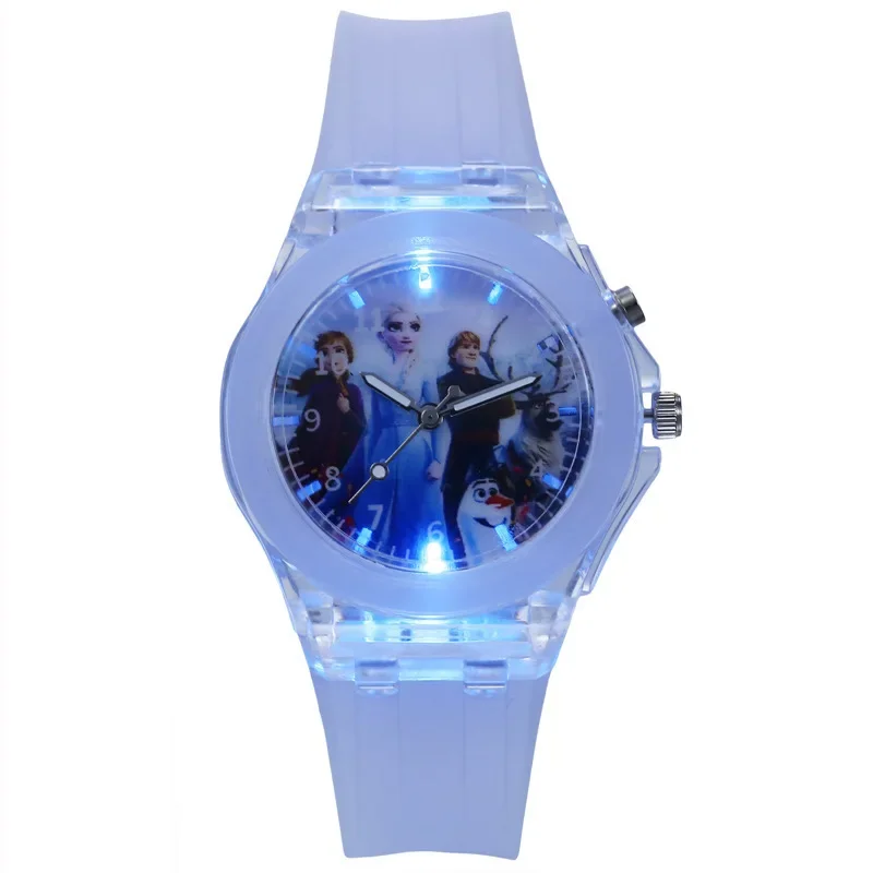 Disney Mickey Mouse Girls Watches Children Silicone Strap Colorful Light Spiderman Kids Watch Student Quartz Clock Gift