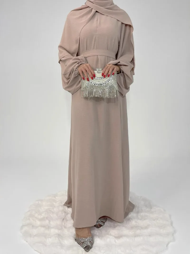 Muslim Dress with Scarf Abaya for Women Eid Ramadan  Arab Long Robe Party Dresses Jalabiya Hijab Sashes Dubai Kaftan Vestidos