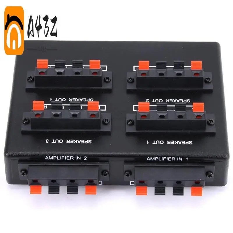 A43Z-SP-24 Mini 2-IN-4-OUT Stereo Audio Selector Amplifier Switcher Box Speaker Splitter