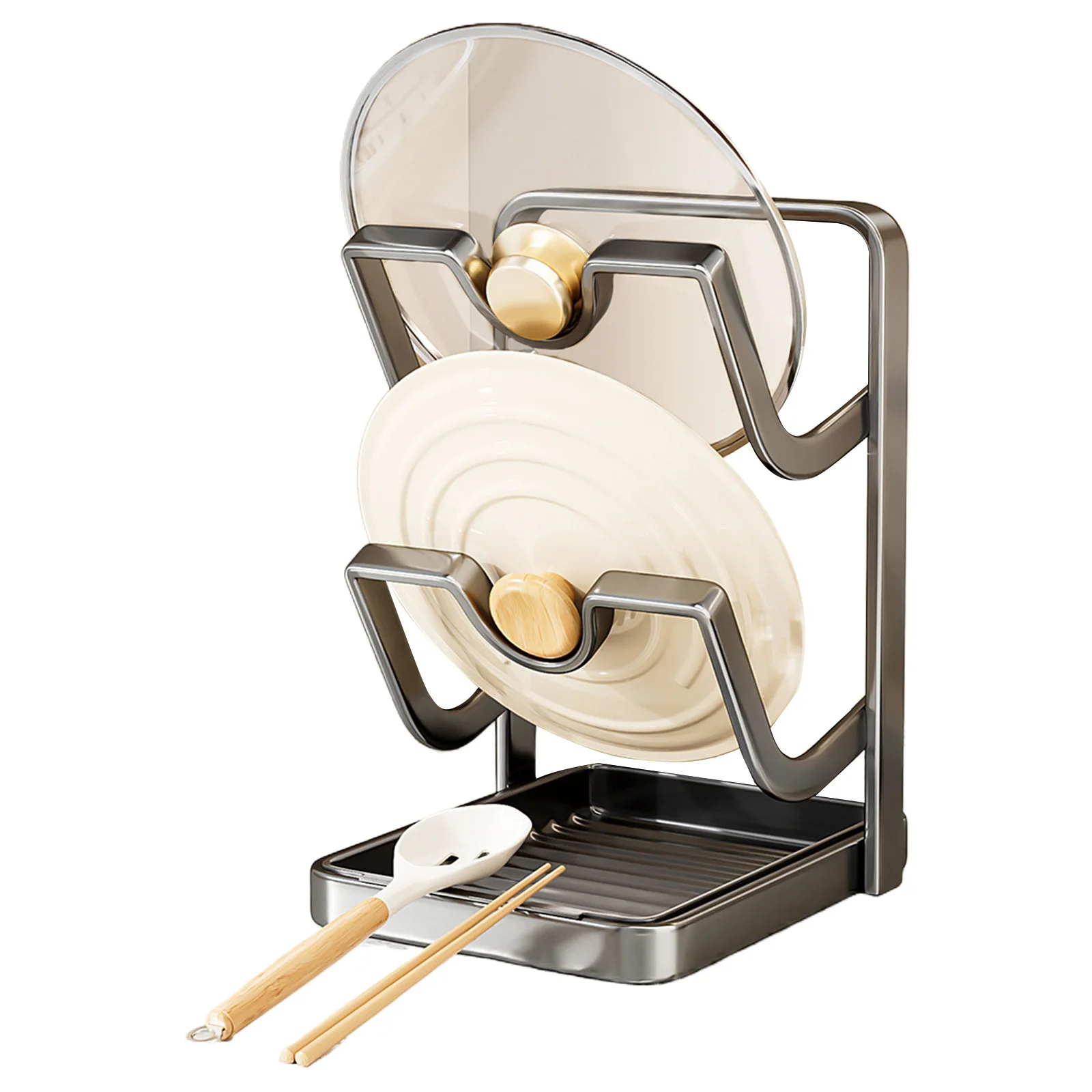 

Органайзер для крышек на кухонную столешницу с поддоном для сбора воды и подставкой для ложек, стеллаж для хранения кухонных принадлежностей и крышек для готовки