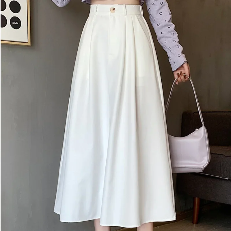 

White Umbrella Medium Long Style Temperament Half Skirt Women's Spring/Summer Long High Waist A-line Skirt New E3152