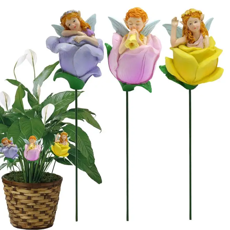 

Fairy Garden Ground Plug Mini Resin Waterproof Fairies Figurine Ground Plug 3pcs Hand Painted Decorative Garden Accessories Home