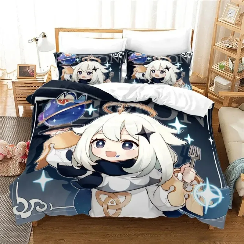 Anime Genshin Impact Paimon Bedding Set Duvet Cover Bedroom Comforter Covers Single Twin King Size Quilt Cover Home Textile