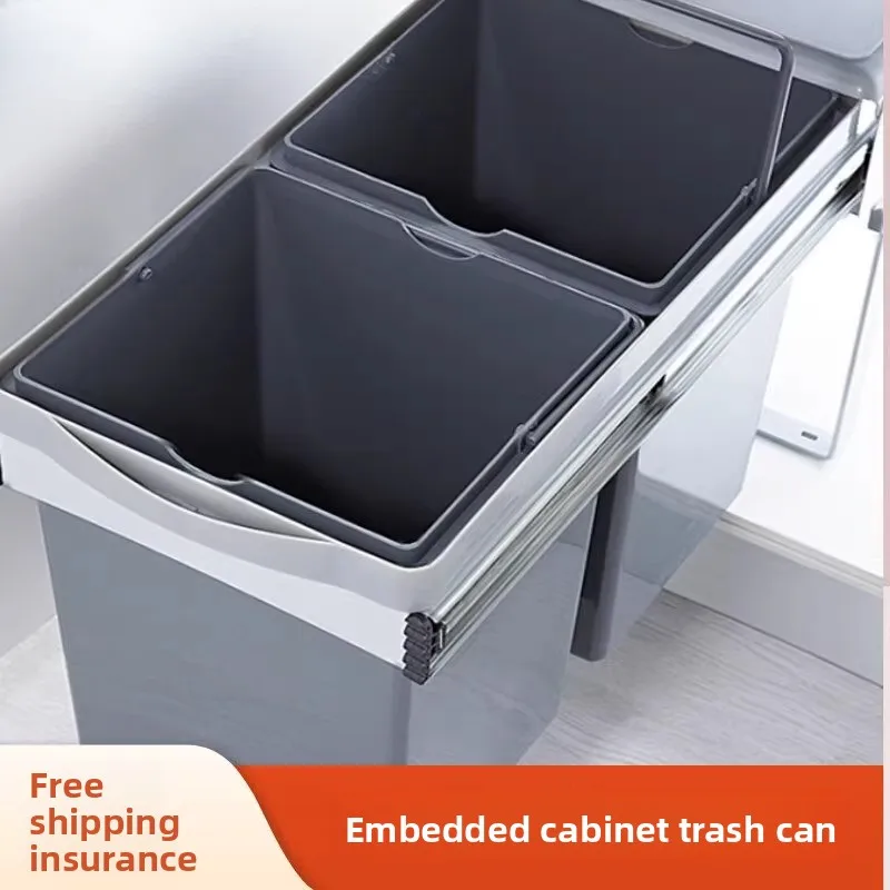 Touchless Motion Sensor Pull-Out Cabinet Trash Can Large Capacity Dual Lids Recycling Bin for Kitchen Waste Container