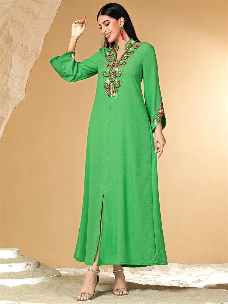 Ramadan Eid Green Abaya Damen Dubai Luxury Kaftan Muslim Evening Dress Abayas For Women Clothing Islam Robe Femme Musulmane