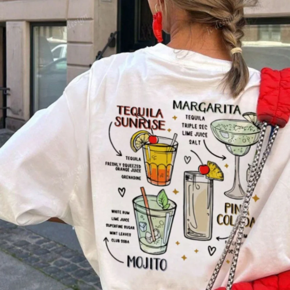 

Women's Cocktail Slogan Print Round Neck Short Sleeve Casual T-Shirt, Fashion Versatile For Spring/Summer