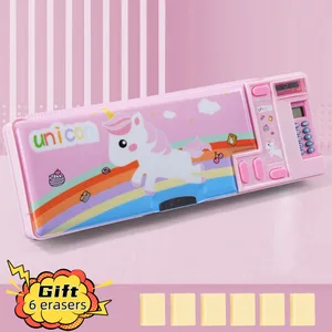 Multifunktionales Bleistiftfall für Grundschüler, Schreibwaren mit großer Kapazität, Doppelöffnung, Cartoonrechner, Doppelöffnung 6 Hauptumsatzfall mit Rechner - №6