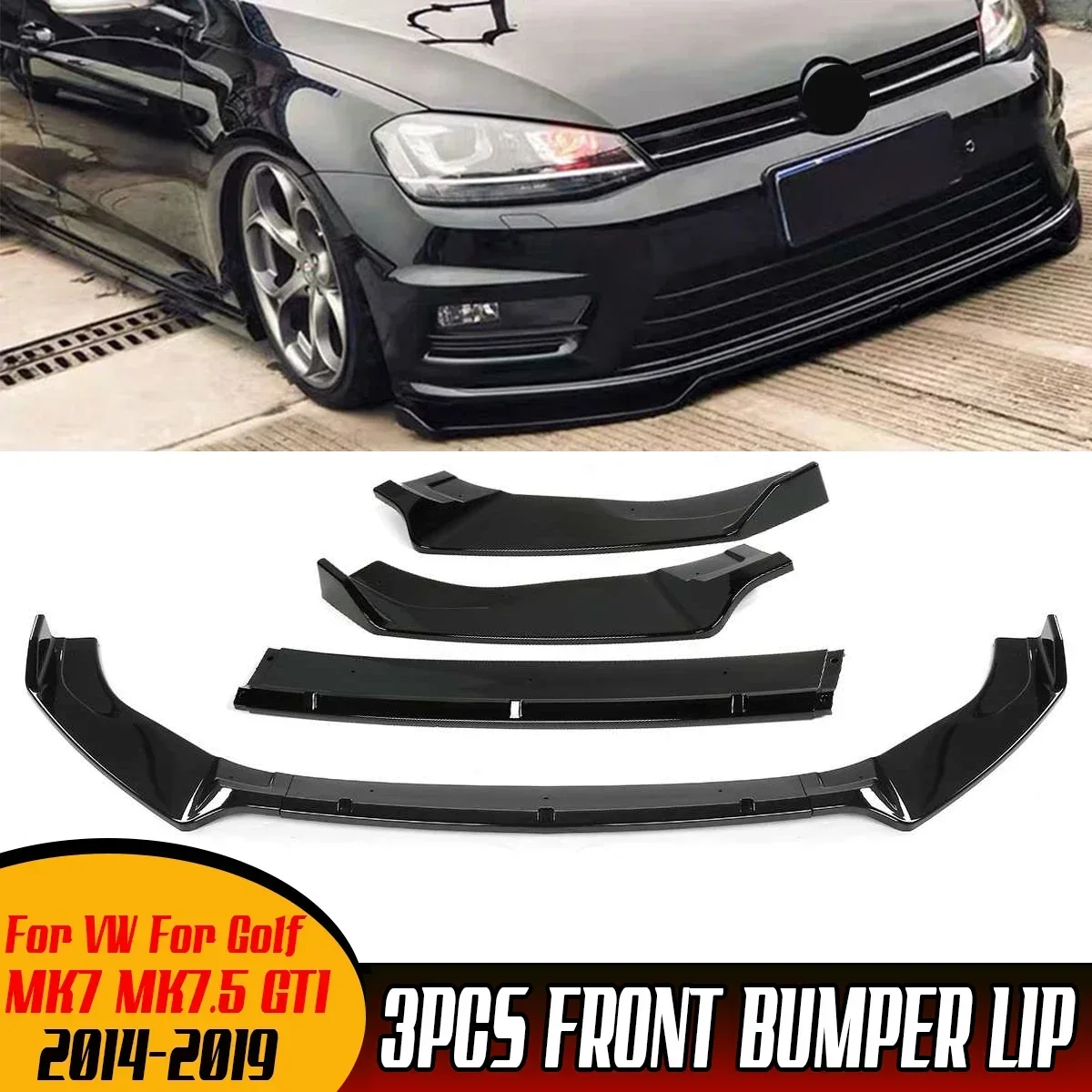 

Car Front Bumper Splitter Lip Spoiler Body Kit Diffuser Protector Cover For Volkswagen For VW For Golf MK7 MK7.5 GTI 2014-2019