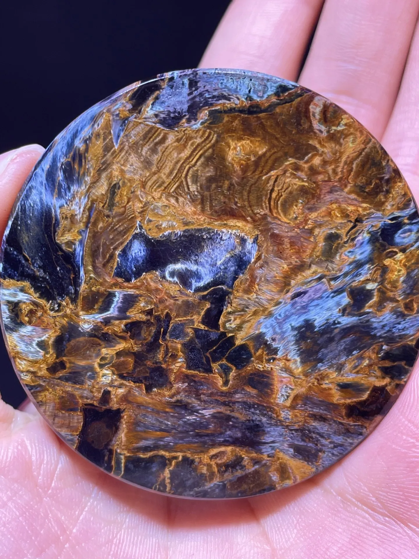 

Натуральный сине-желтый кулон из пирсита 59.4/6.3 мм, круглый, для женщин и мужчин, ожерелье из огненного пирсита из Намибии, ювелирное изделие AAAAAA