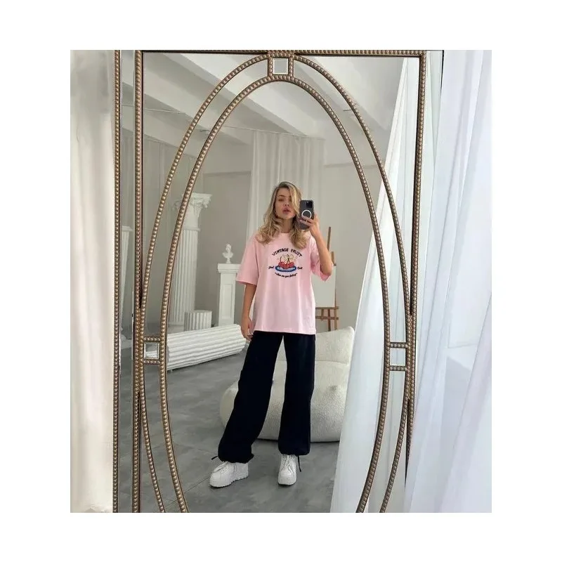 

Ретро-футболка с принтом в виде букв, женская летняя футболка из 100% хлопка, мягкая футболка с короткими рукавами, женский свободный модный топ