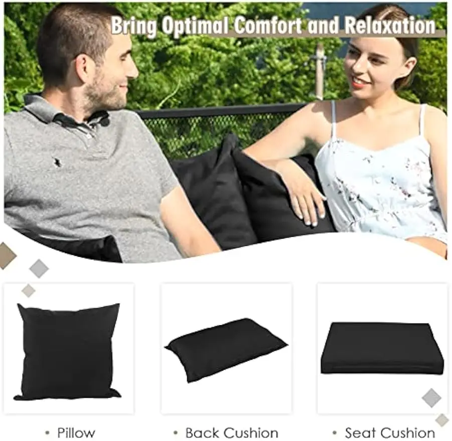 Patio Furniture Set, Outdoor Sectional PE Rattan Sofa Set with Cushions and Tempered Coffee Table, All-Weather Conversation Set