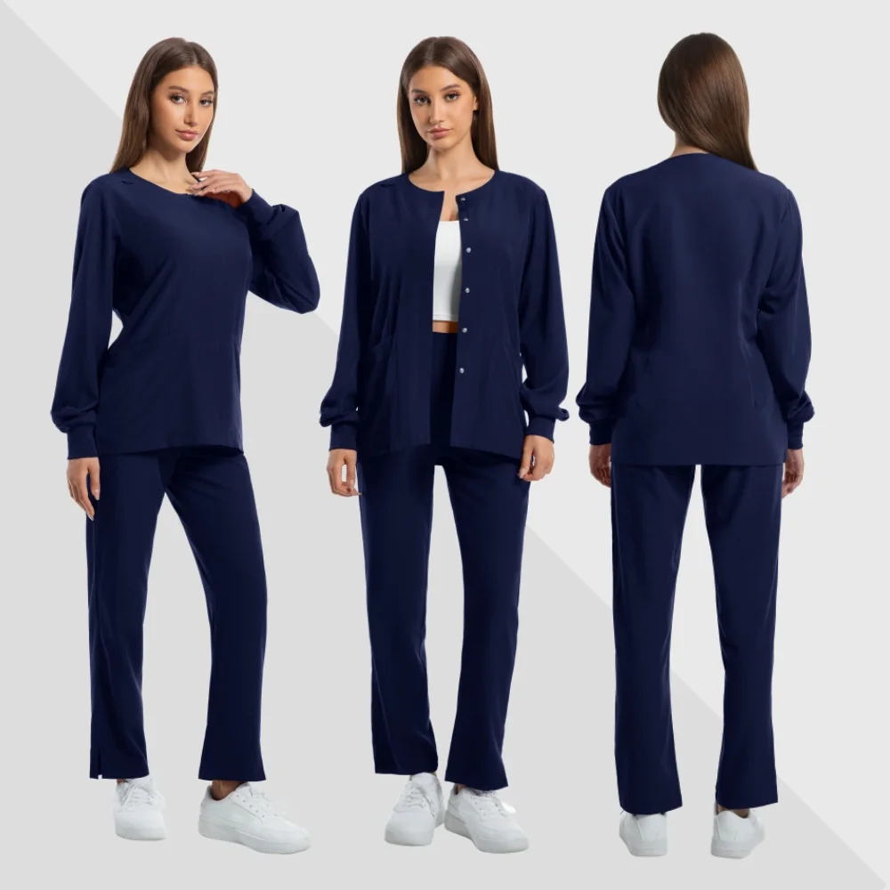 ملابس العمل الطبية زي غرفة العمليات بأكمام طويلة للجنسين مختبر فرك الإناث الممرضات غسل اليد دعوى مجموعة للصيدلة