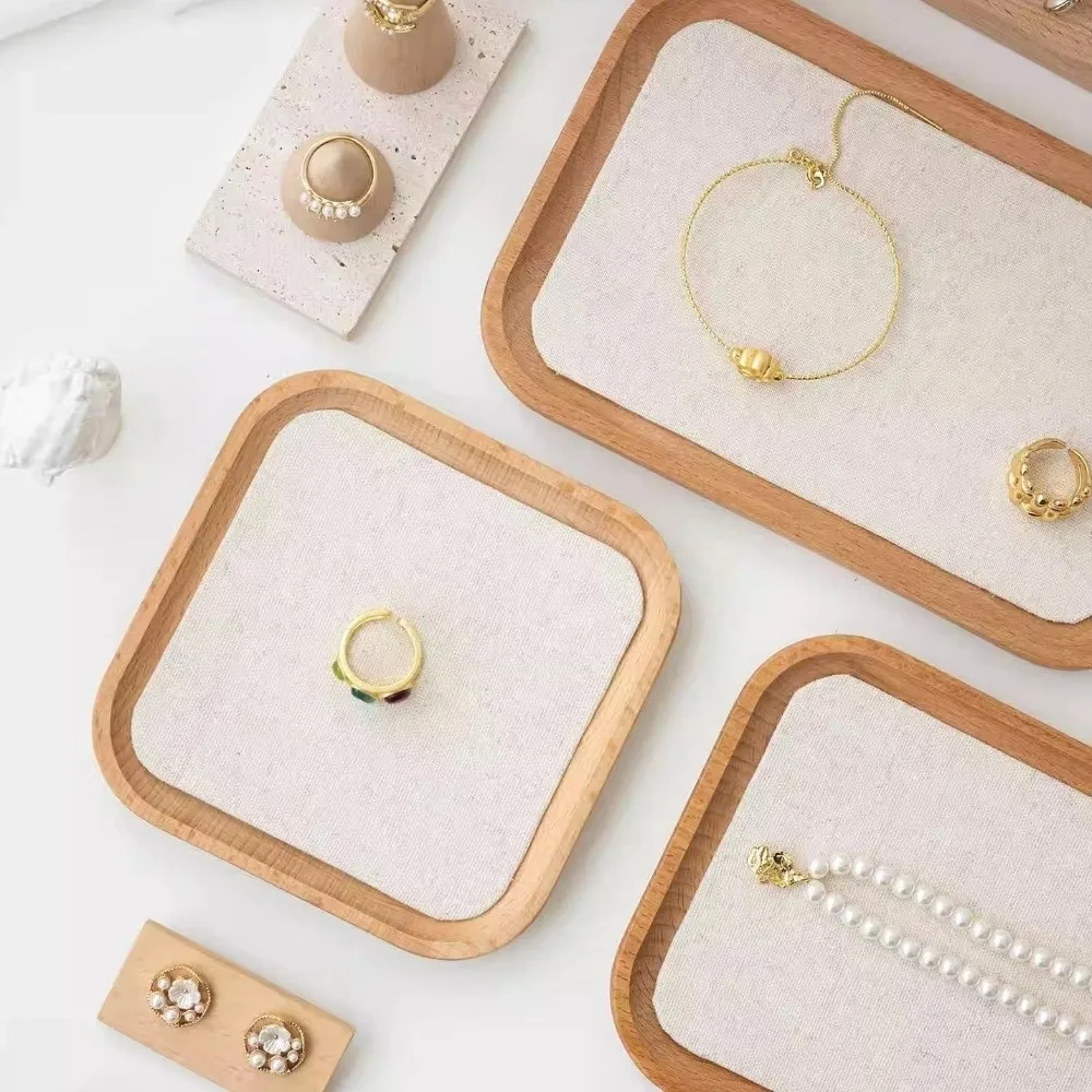 Wooden Jewelry Storage Tray Portable Stackable Design Jewelry Display Plate Multi-Functional Space-saving Bracelet Necklace Tray