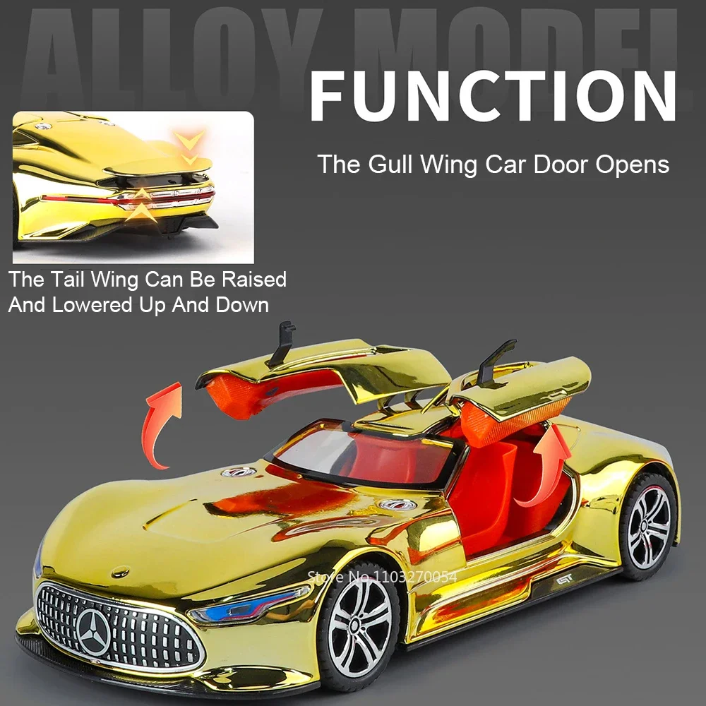 Voiture de sport en alliage Vision GT Apollo EVO 1:24, modèles moulés sous pression, jouets, son et lumière, portes rétractables, véhicules ouverts, objets de collection pour garçons