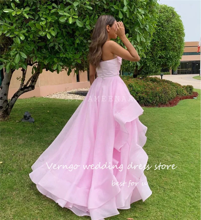 Verngo Pink Organza Ruffles Prom Dresses Saudi Arabic Lady Party Formal Evening Gowns Long Party Dress Graduation Dress