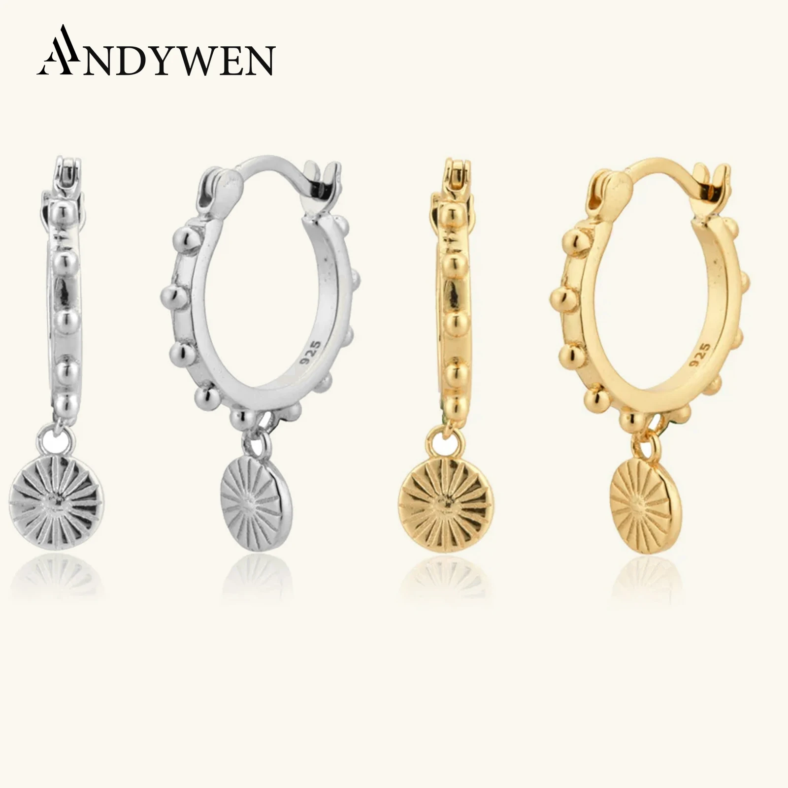 

ANDYWEN 925 Sterling Silver Gold Coins Drop Earring 10.5mm Piercing Rund Luxury Jewelry 2020 Rock Punk Circle Pendientes