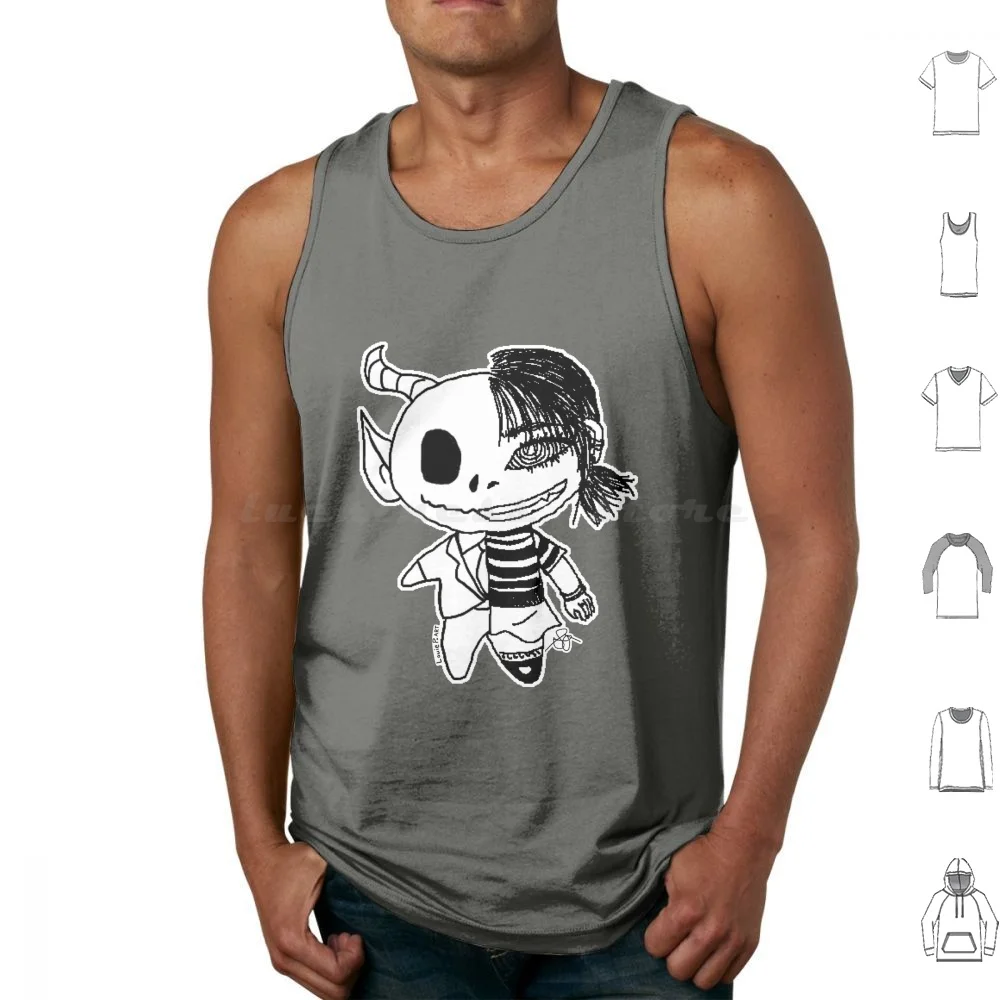 Split Tank Tops Print Cotton Cute Creepy Half Demon Girl