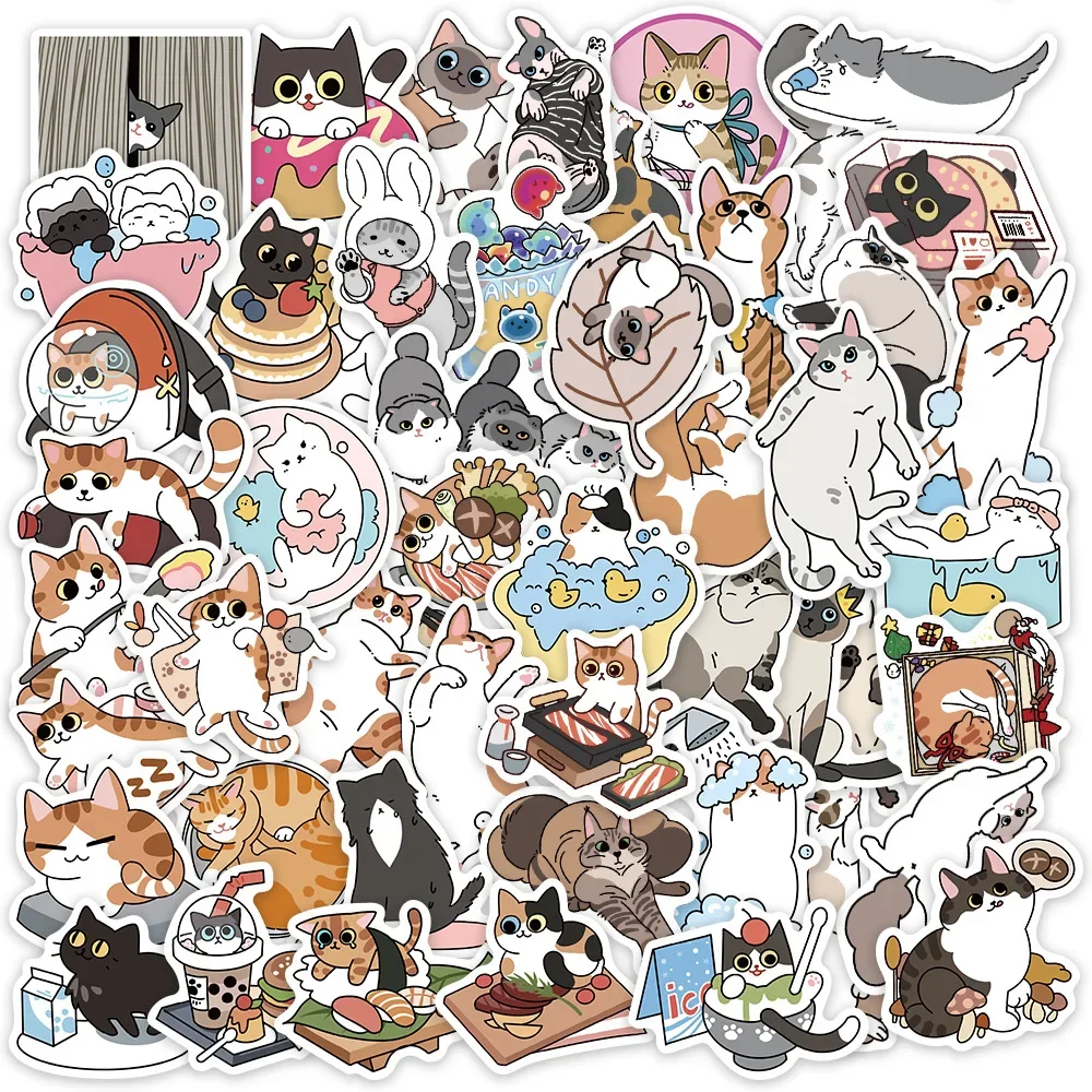 50Pcs Kawaii Cat Kitty Stickers Cute Animal Decals Kids Toys Scrapbook Laptop Phone Stationary Guitar Suitcase Car Sticker