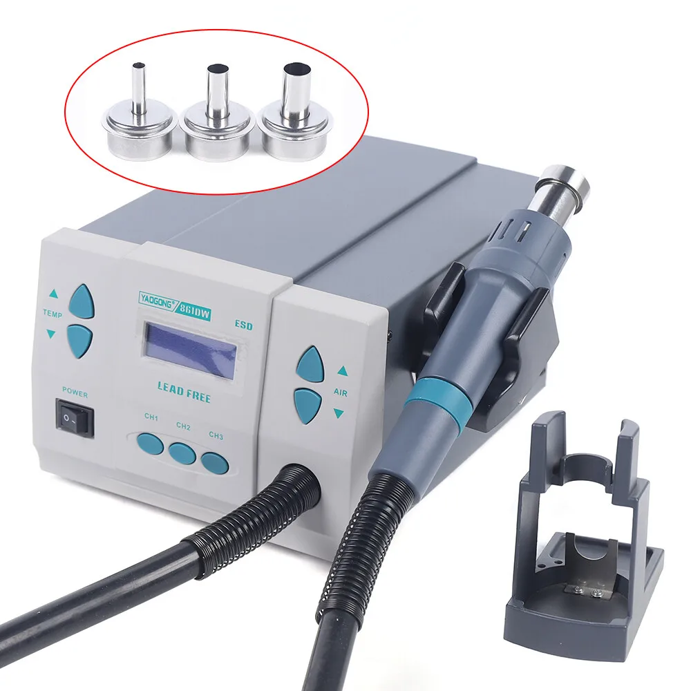Pistola de calor com display digital 861dw, 1000w, estação profissional de retrabalho de ar quente, 6 configurações de temperatura para reparo eletrônico de solda