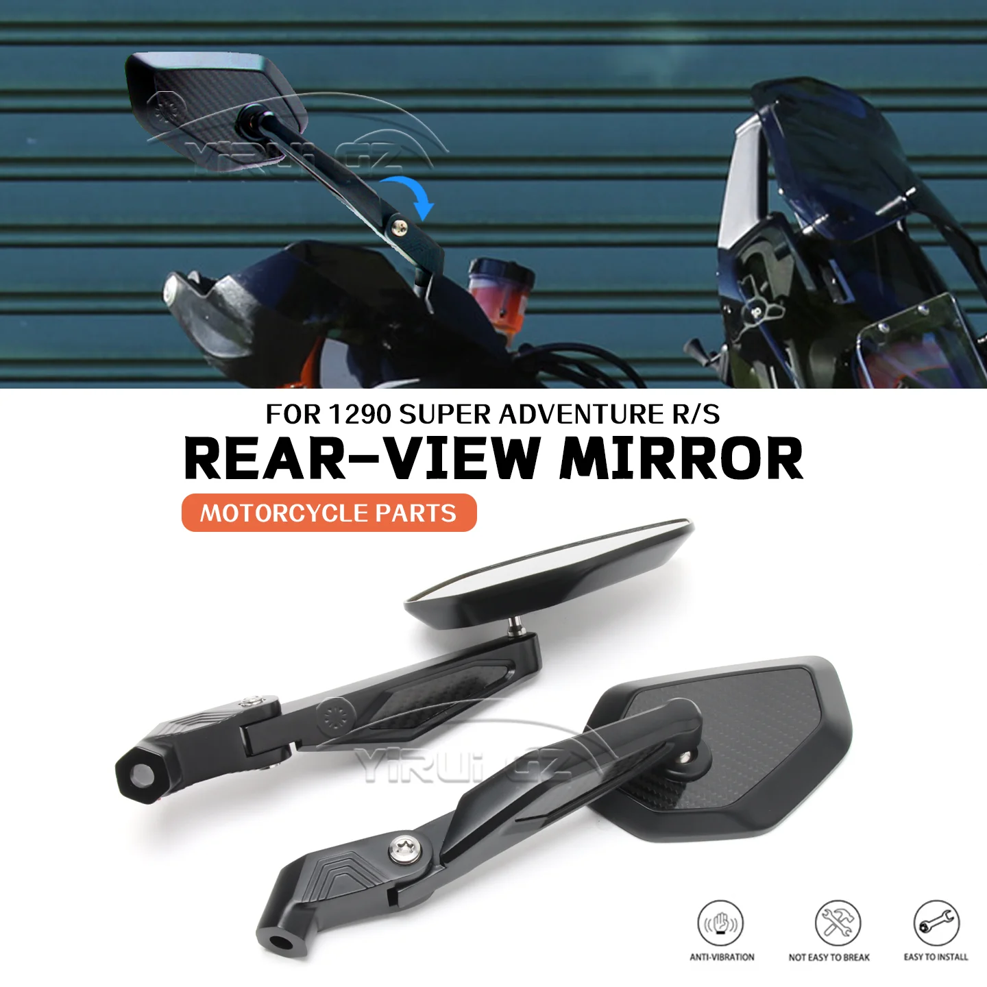

Motorcycle rearview mirrors Blue light anti-glare mirror Rearview Side Mirrors Foldable mirror rod FOR 1290 Super Adventure R/S