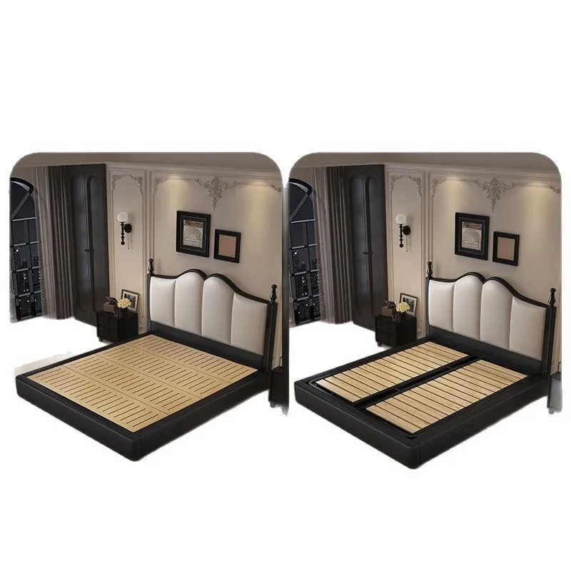 

French retro leather solid wood master bedroom big bed high-end atmosphere medieval cream style American double soft bag