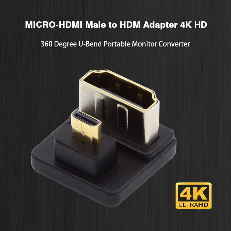 Micro Hdmi Naar Hdmi U Type 1.4 Draagbare Monitor 360 Graden Draai 4K Overdracht Hoofd Audio En Video 360 Up En Down Draai Adapter