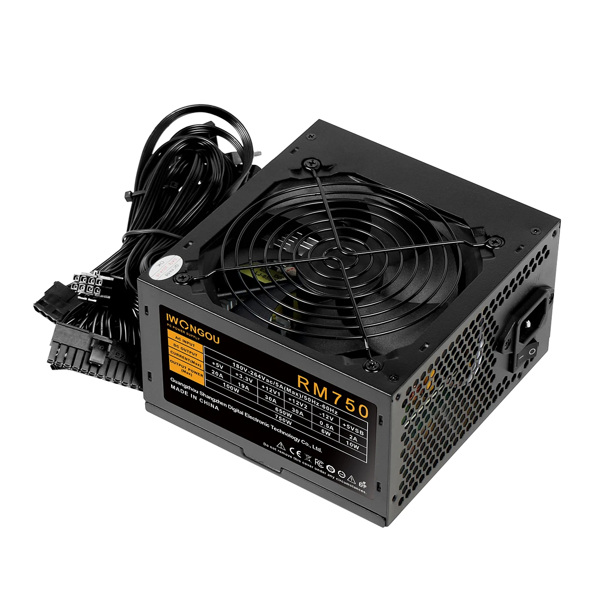 IWONGOU RM 750W PC Netzteil Netzteil Schwarz Gaming Leiser 120mm Lüfter 24pin 12V ATX Desktop-Computer Netzteil für BTC