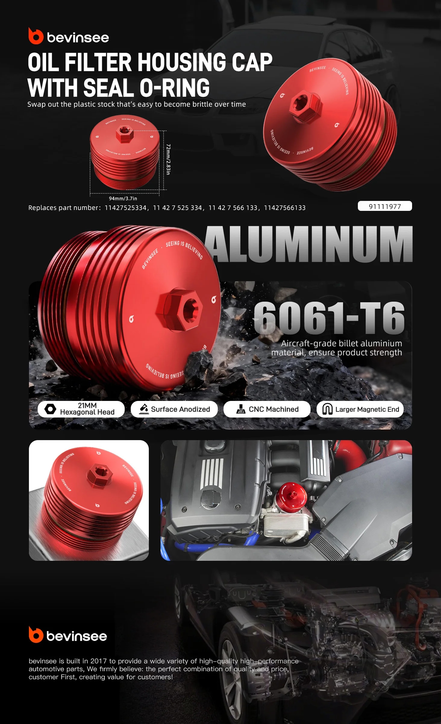 (EU-Lager) Aluminium-Ölfiltergehäusedeckel für BMW N54 N52 E90 E92 E93 E87 E60 F20 F30 F20 F36 Z4 E85/E86 E89 X1 E84 X5 E70 F15 – Detail 1