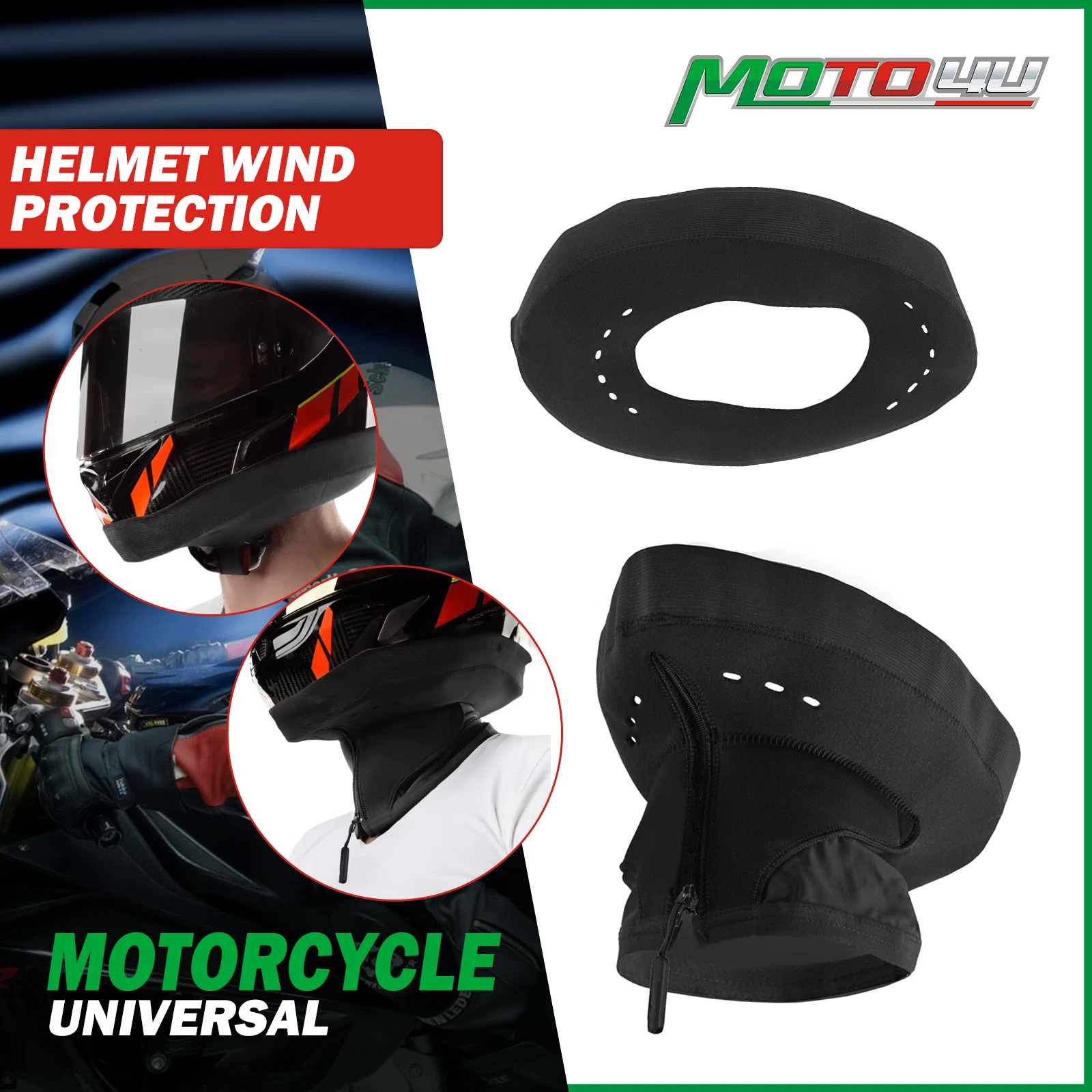 

1PC Universal Helmet Wind Protection Motorcycle Cycle Helmet Wind & Noise Blocker Black Warm Helmet Wind Blocker With zipper