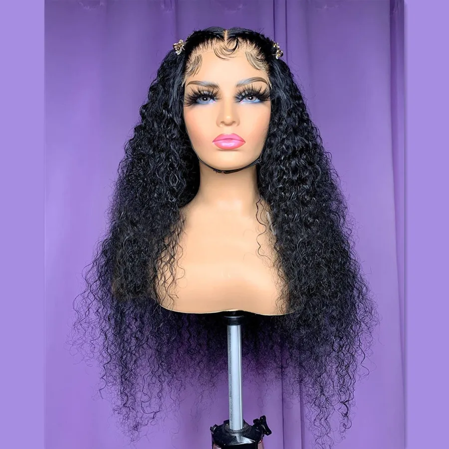 Soft 26 “ Long Kinky Curly Natural Black 180Density Lace Front Wig For Women Babyhair Preplucked Heat Resistant Glueless Daily