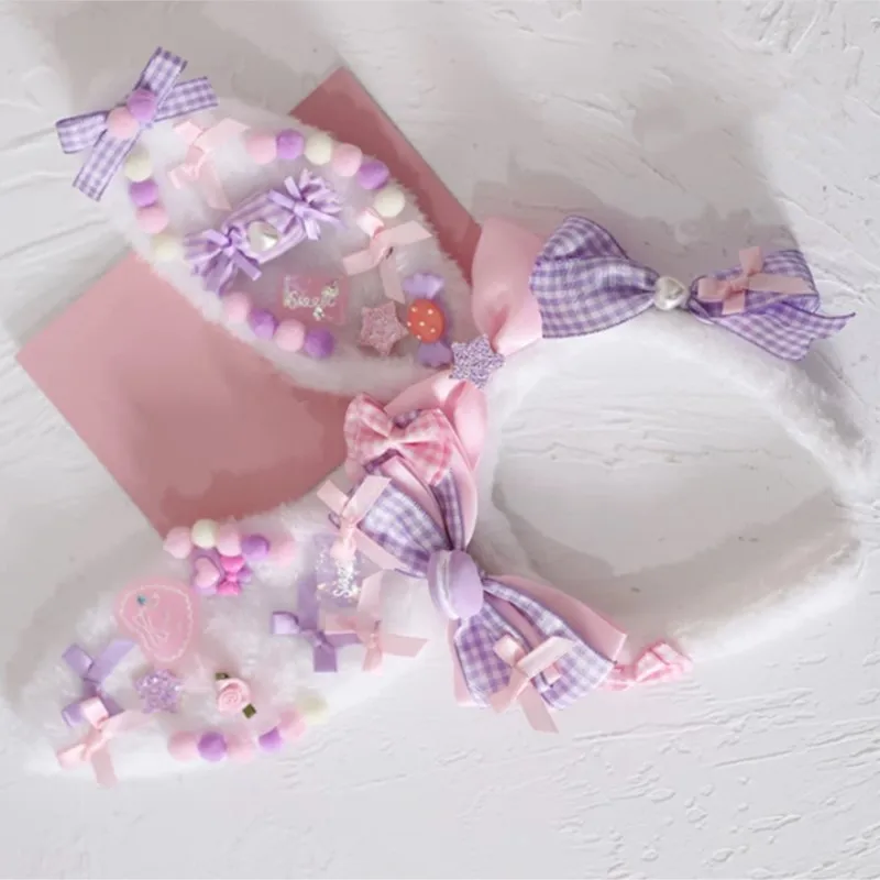 Handmade Sweet Cute Rabbit Ear KC Headband Strawberry & Candy Bow Decor Cosplay Hair Band Hair Accessory Prop