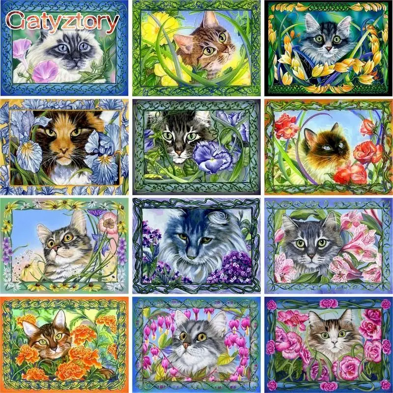 

GATYZTORY 60x75cm Painting by numbers Animals Handpainted Adults crafts Cats DIY Coloring by numbers Artwork Home decor