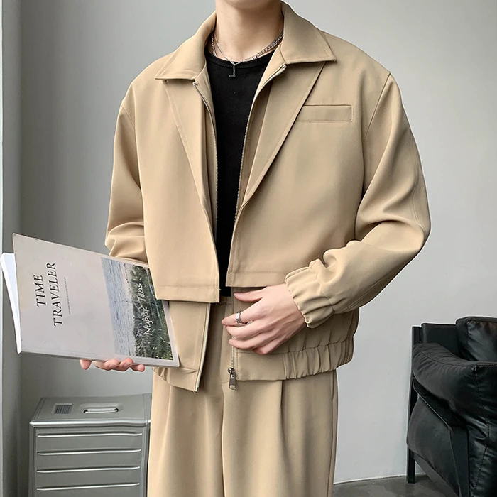 

Корейская модная мужская куртка-обманка (имитация двухслойности) в стиле Haome, цвета хаки, для повседневной носки, весенняя, городская, свободного кроя, на молнии