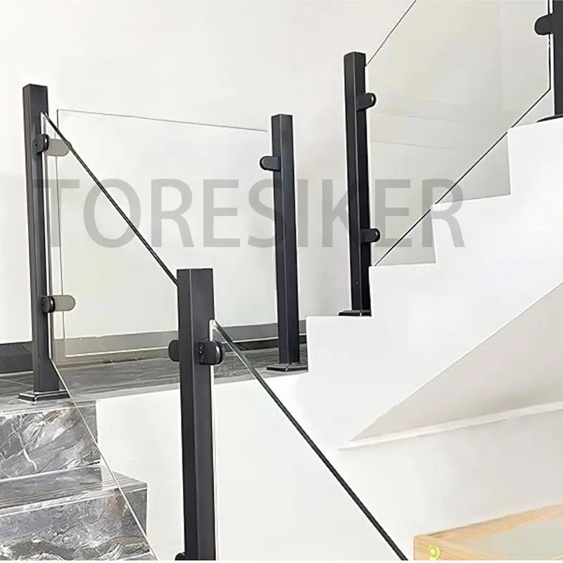 Black Glass Balustrade Post, Glass Railing Post, Glass Railing Post, Balustrade Fencing System For Deck Villa Balcony