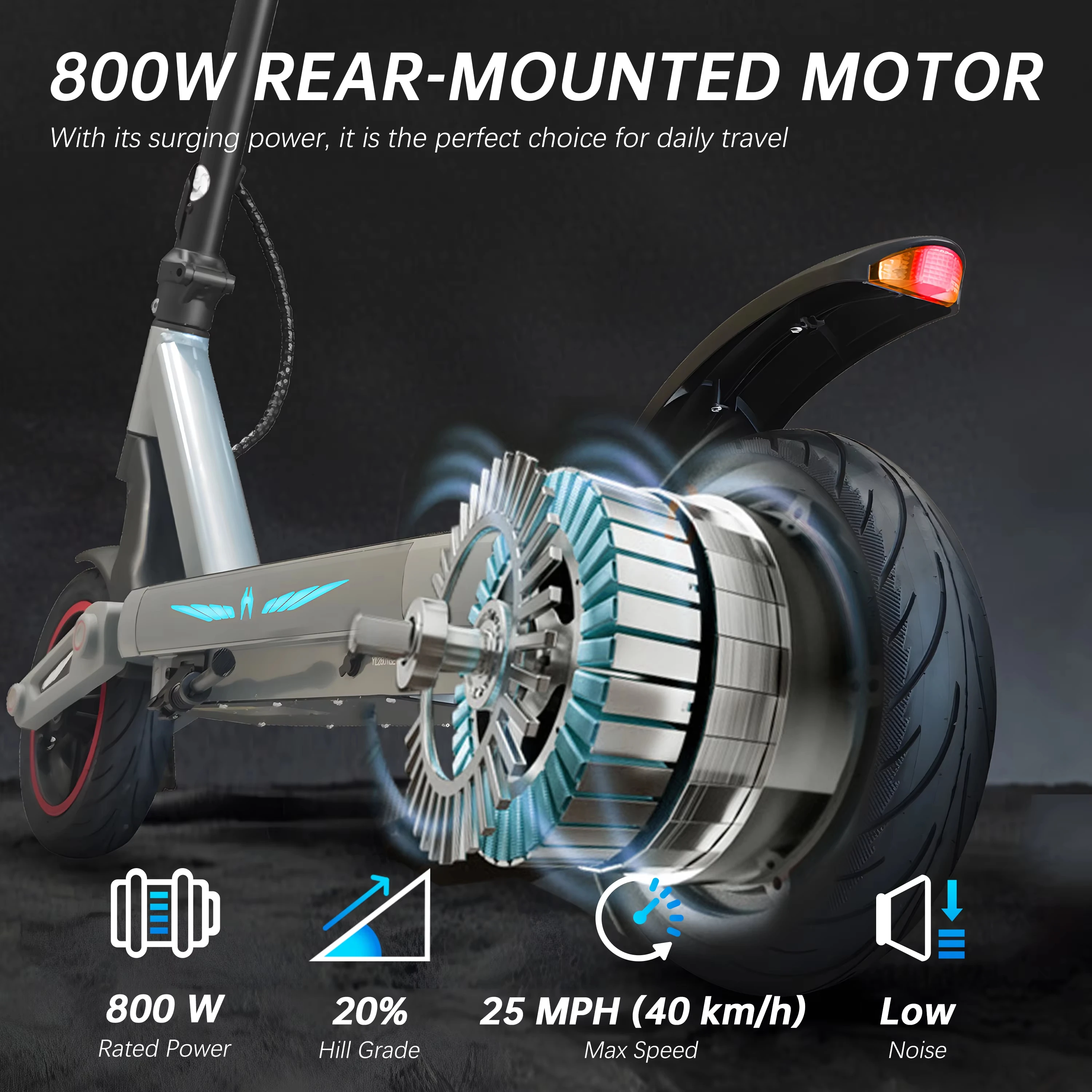 800W Electric Scooter for Adults, 25 MPH Max Speed, 52 Miles Long Range, 36V 10Ah Battery, 10" All-Terrain Off-Road Tires, Foldable Commuter E-Scooter for City Riding, Daily Travel and Outdoor Use view 5