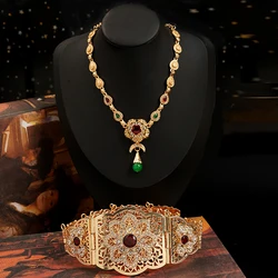 Cinturón de cadena de Metal de cristal para mujer, conjunto de joyería de boda, caftán marroquí, accesorios de novia, Color dorado, moda árabe