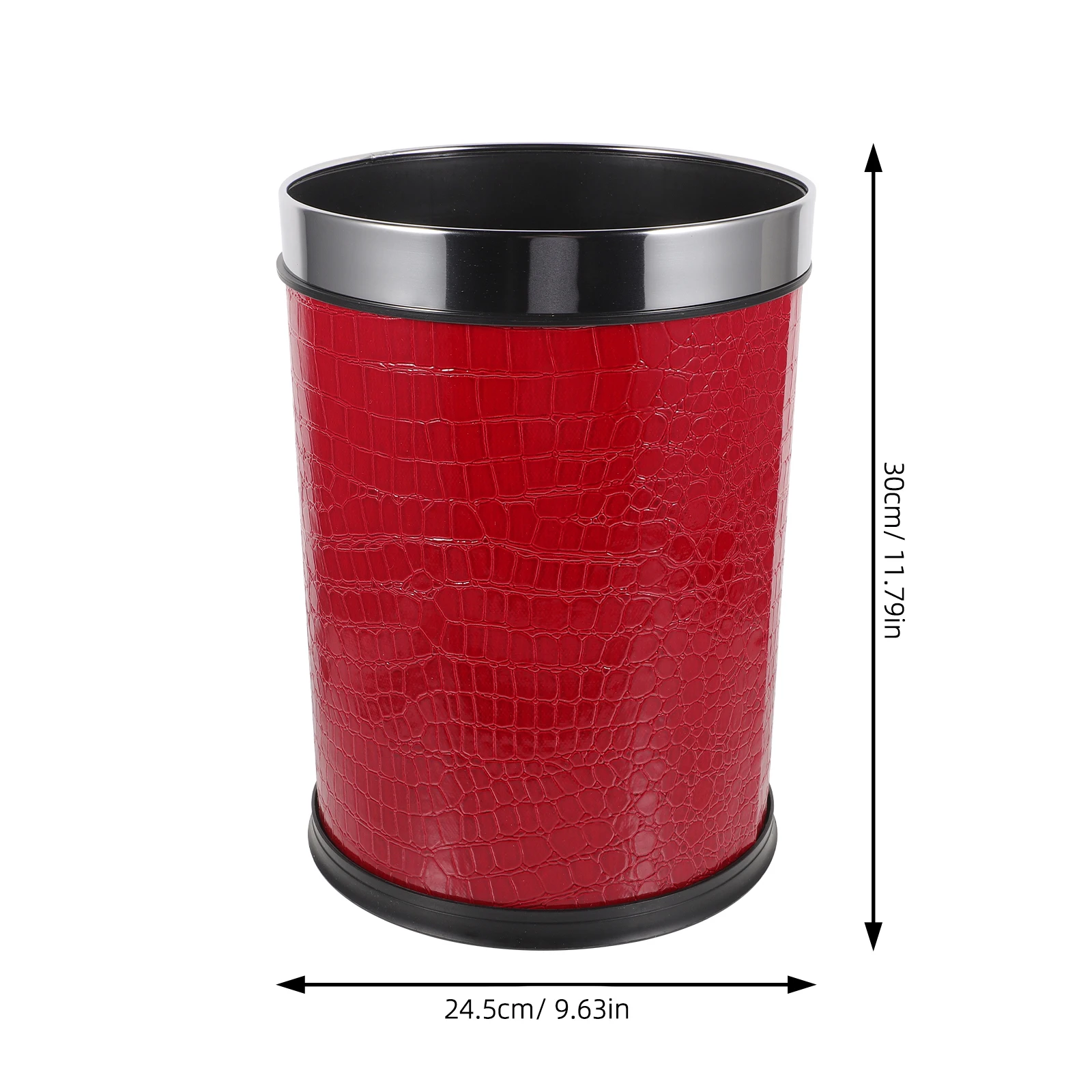 

12L Trash Can Stainless Steel Ring Black Crocodile Pattern Hotel Office Bathroom Car Large Capacity Circular