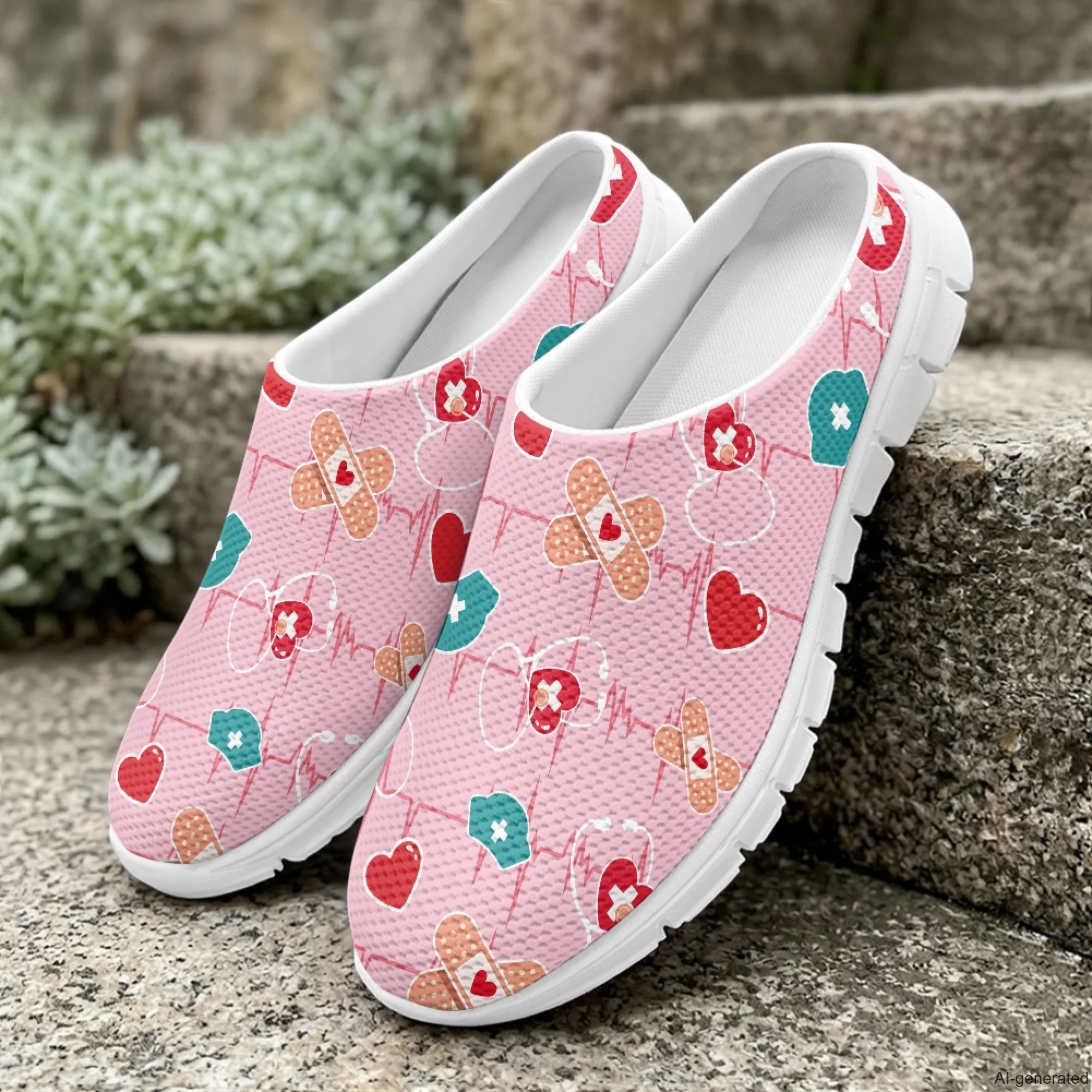 

XIXIRIMIDO Casual Shoes Medical Pattern Nurse Shoes Versatile Sports Women's Slippers Breathable Mesh Men's Walking Shoes 35-48