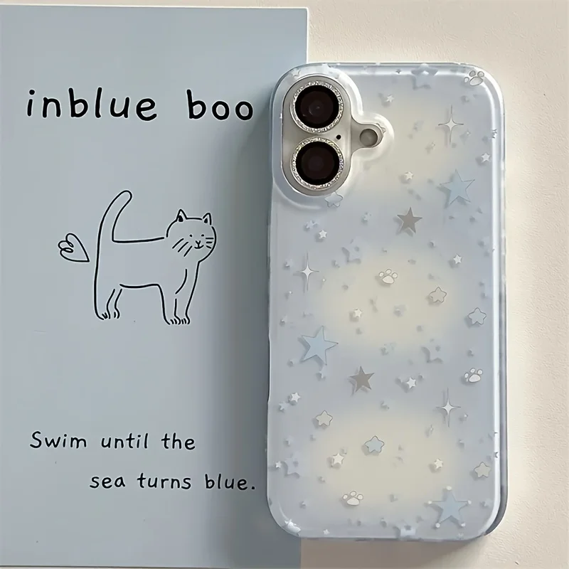 Blaue Farbverlauf-Sternen-Handyhülle für iPhone 16 17 18 Pro Max 15 14 13 12 11 Pro Max 7 8 Plus Air, einfarbige, stoßfeste, weiche Hülle – Detail 4
