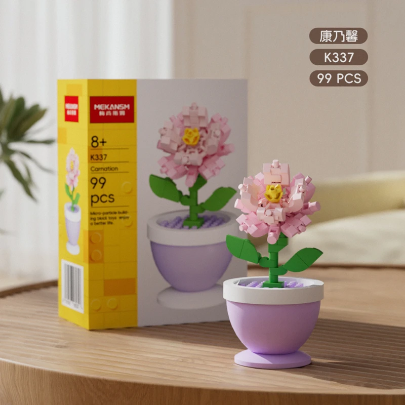 Bausteine, Blumentöpfe, Rosen, Sonnenblumen, Nelken, Mikro-Granulat, Lernspielzeug für Kinder zum Zusammenbauen, Dekorationen – Detail 8