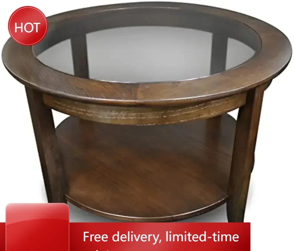 

Time-limitedXMSJ-Sale Round Glass Top Coffee Table with Shelf, Chocolate Oak, 30 inches