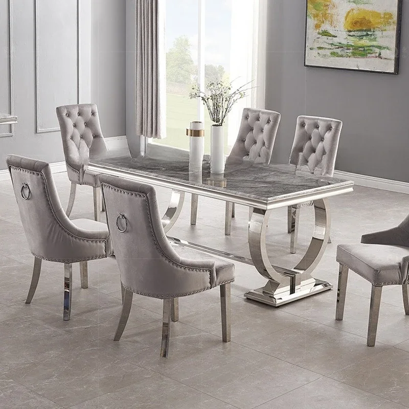 Light luxury marble dining table Home high-end restaurant High-end long table Stainless steel dining table
